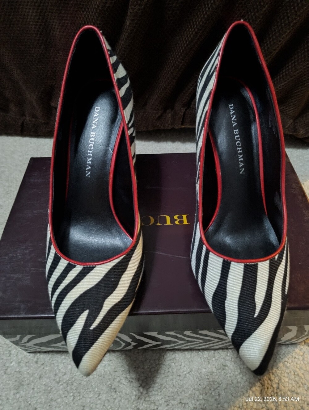 Dana Buchman Black and White Zebra Pumps with Red Trim